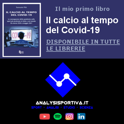 sfondo analysisportiva con pubblicità libro il calcio al tempo del covid19 e icone social